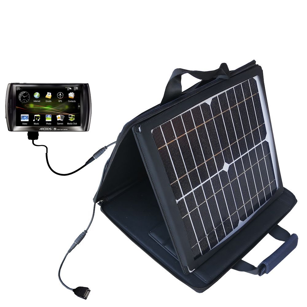 SunVolt Solar Charger compatible with the Archos 5 5g (all GB Sizes) and one other device - charge from sun at wall outlet-like speed