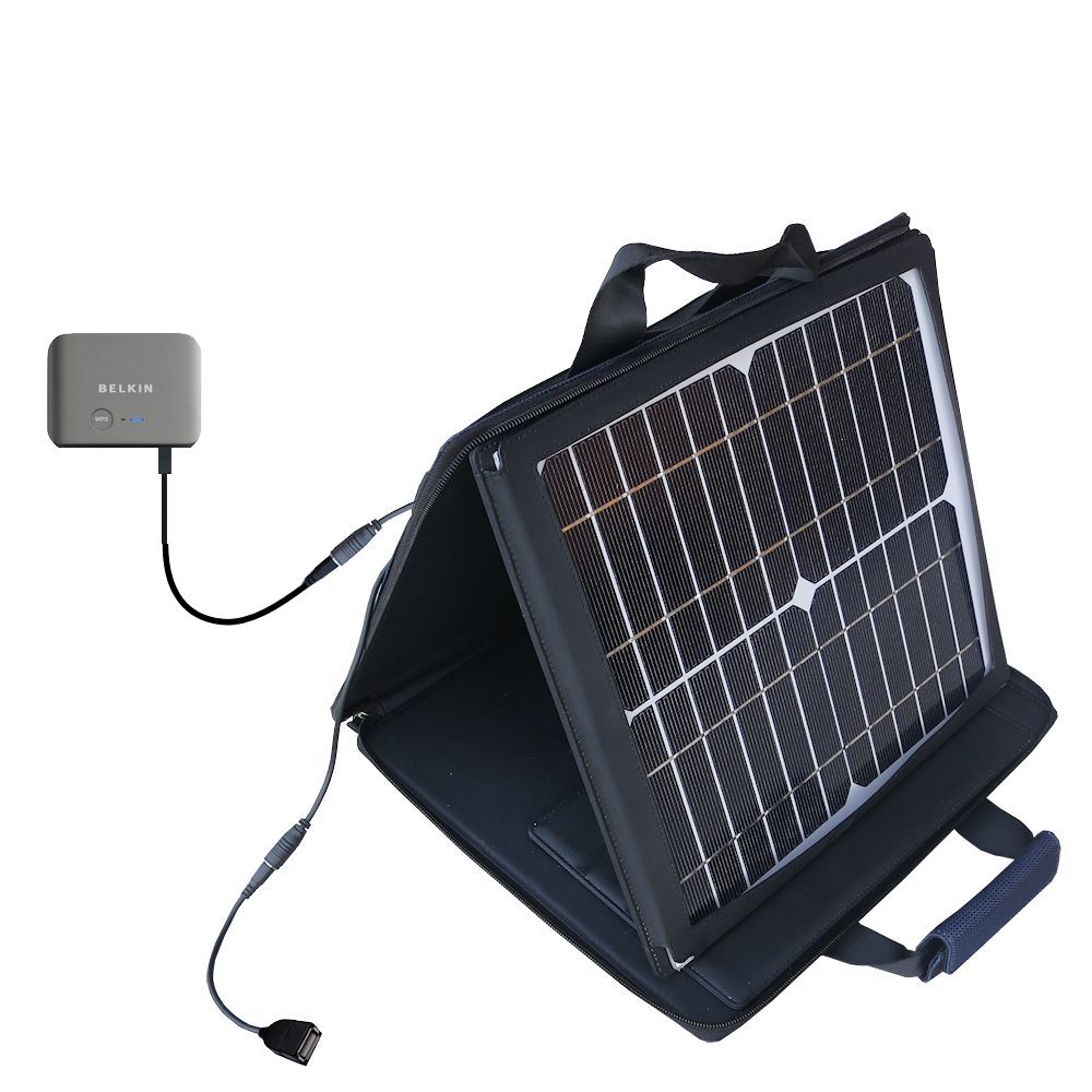 SunVolt Solar Charger compatible with the Belkin F9K1107 Travel Router and one other device - charge from sun at wall outlet-like speed
