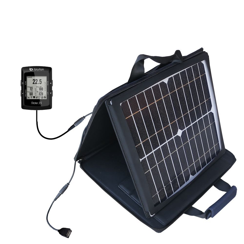 SunVolt Solar Charger compatible with the Bryton Rider 35 and one other device - charge from sun at wall outlet-like speed