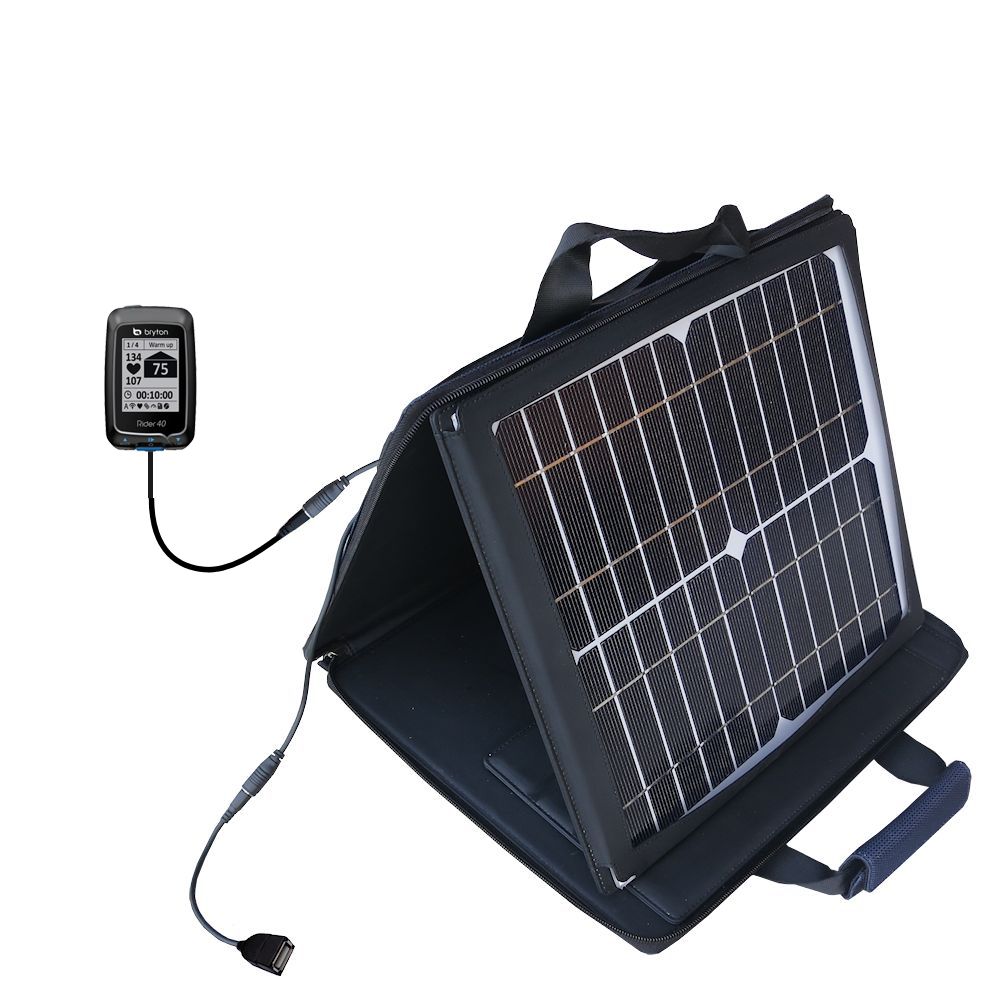 SunVolt Solar Charger compatible with the Bryton Rider 40 and one other device - charge from sun at wall outlet-like speed