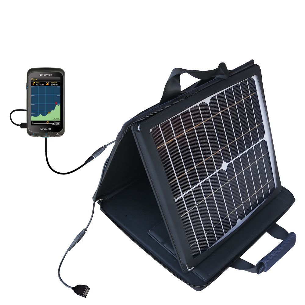 SunVolt Solar Charger compatible with the Bryton Rider 60 and one other device - charge from sun at wall outlet-like speed