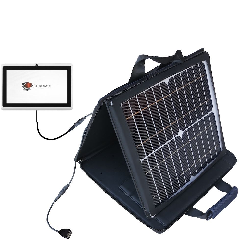 SunVolt Solar Charger compatible with the Chromo Inc 7 Inch Android Tablet and one other device - charge from sun at wall outlet-like speed