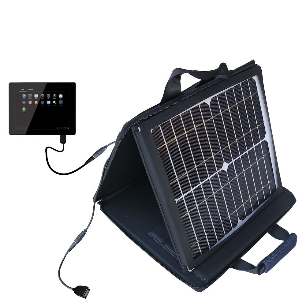 SunVolt Solar Charger compatible with the Coby Kyros MID9742 and one other device - charge from sun at wall outlet-like speed