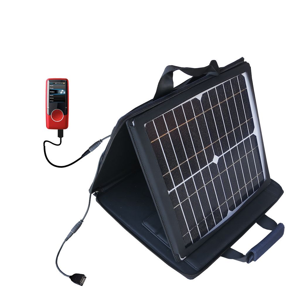 SunVolt Solar Charger compatible with the Coby MP707 Video MP3 Player and one other device - charge from sun at wall outlet-like speed