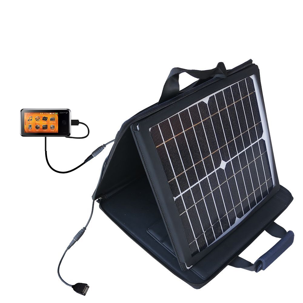 SunVolt Solar Charger compatible with the Creative ZEN X-Fi2 and one other device - charge from sun at wall outlet-like speed