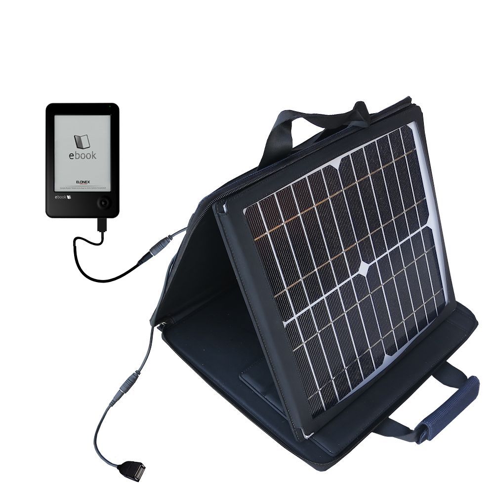 SunVolt Solar Charger compatible with the Elonex 621EB eInk eBook Reader and one other device - charge from sun at wall outlet-like speed