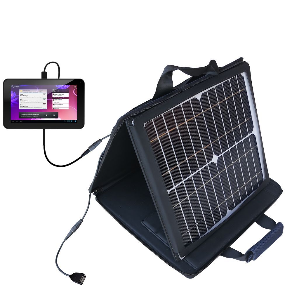 SunVolt Solar Charger compatible with the Ematic Genesis EGP007 / EGL26BL and one other device - charge from sun at wall outlet-like speed