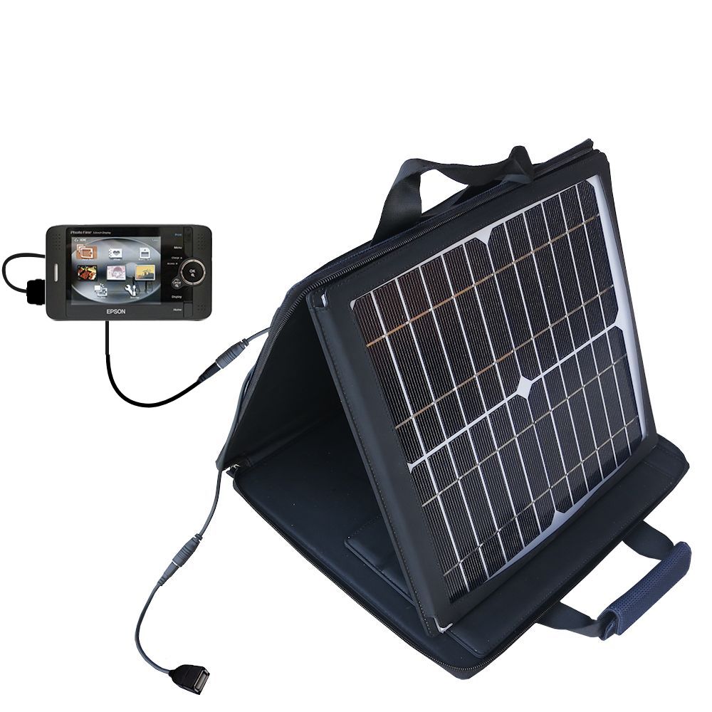 SunVolt Solar Charger compatible with the Epson P-2000 / P-4000 / P-5000 and one other device - charge from sun at wall outlet-like speed
