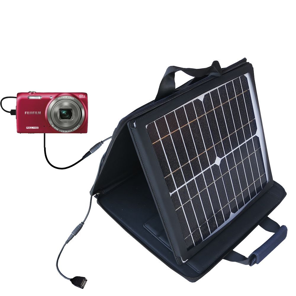 SunVolt Solar Charger compatible with the Fujifilm Finepix JZ700 and one other device - charge from sun at wall outlet-like speed