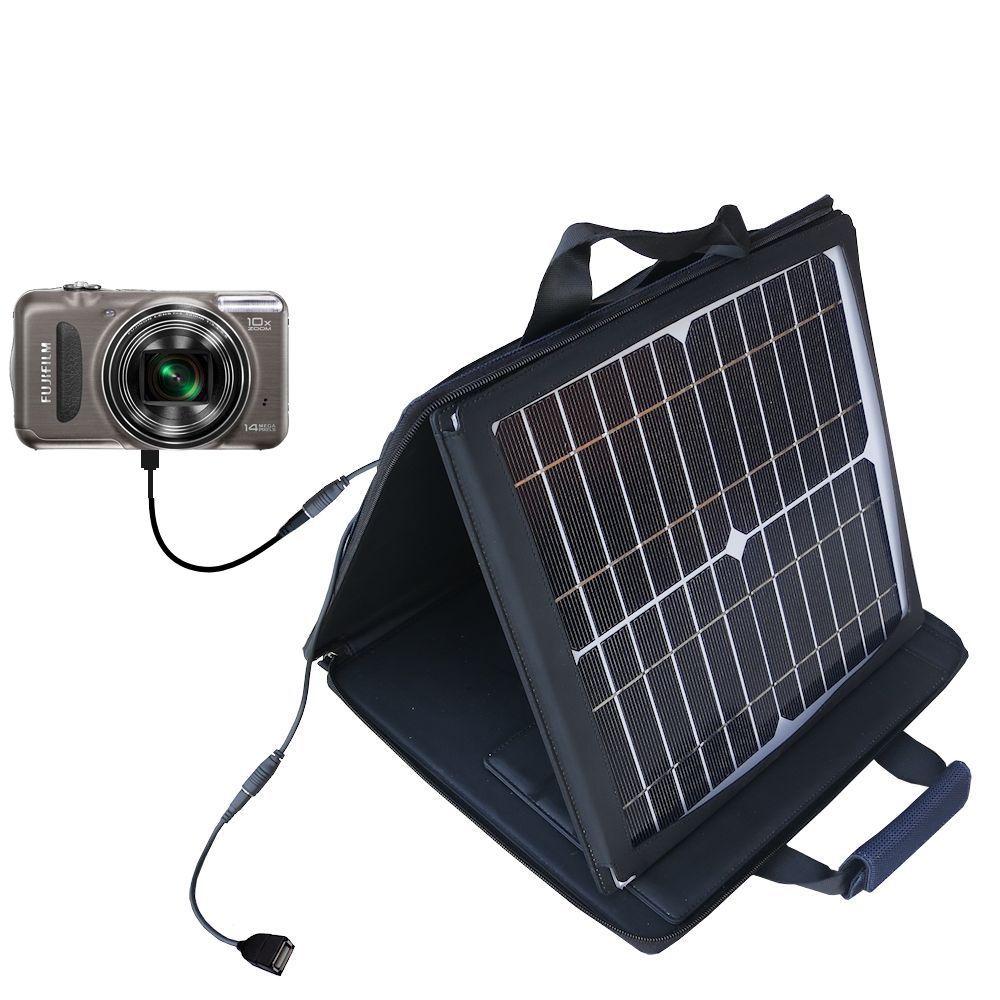 SunVolt Solar Charger compatible with the Fujifilm Finepix T300 T305 and one other device - charge from sun at wall outlet-like speed
