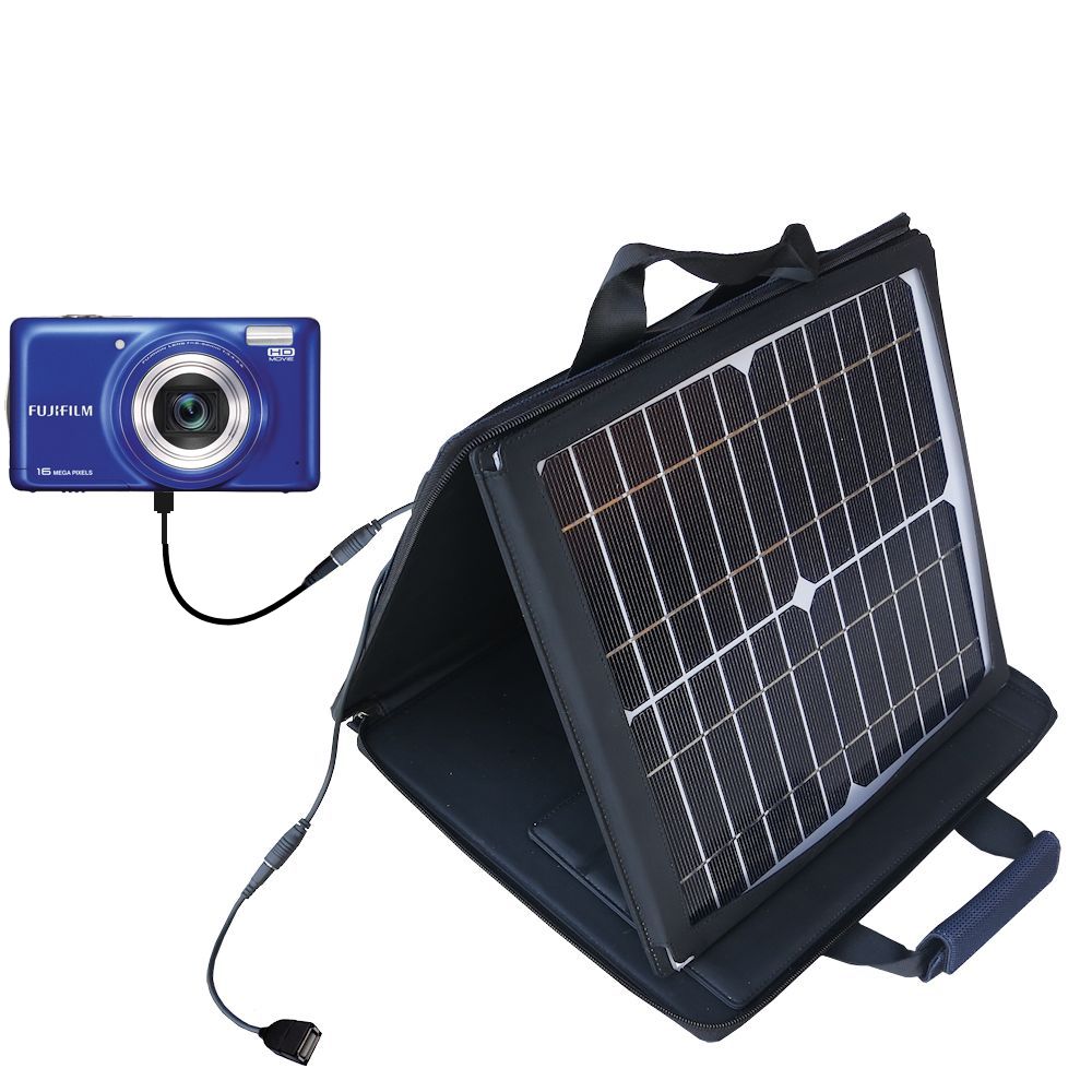 SunVolt Solar Charger compatible with the Fujifilm Finepix T350 T360 T400 and one other device - charge from sun at wall outlet-like speed