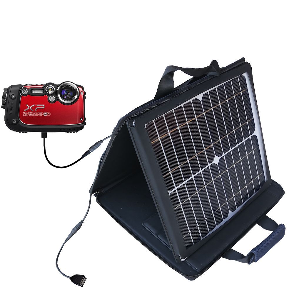 SunVolt Solar Charger compatible with the Fujifilm Finepix XP200 and one other device - charge from sun at wall outlet-like speed