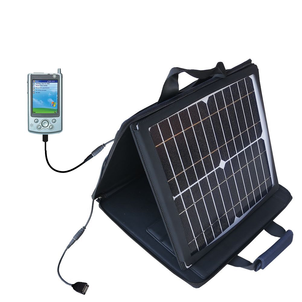 SunVolt Solar Charger compatible with the Fujitsu Loox 600 610 and one other device - charge from sun at wall outlet-like speed