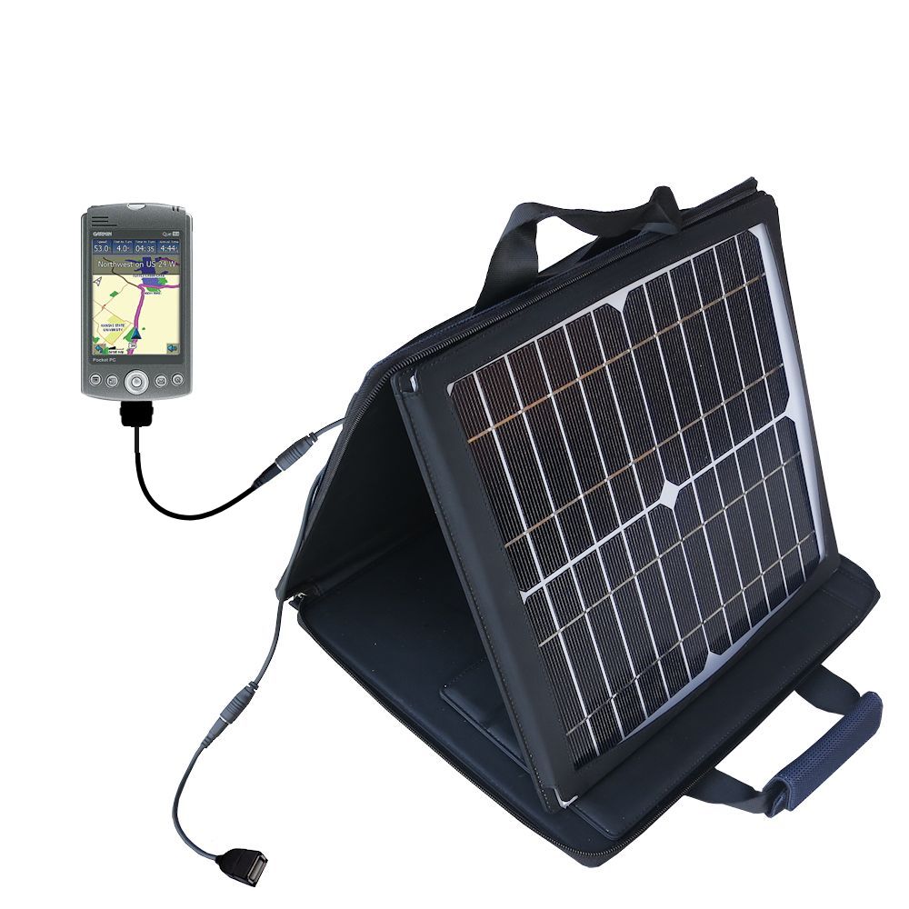 Gomadic SunVolt High Output Portable Solar Power Station designed for the Garmin iQue M4 - Can charge multiple devices with outlet speeds