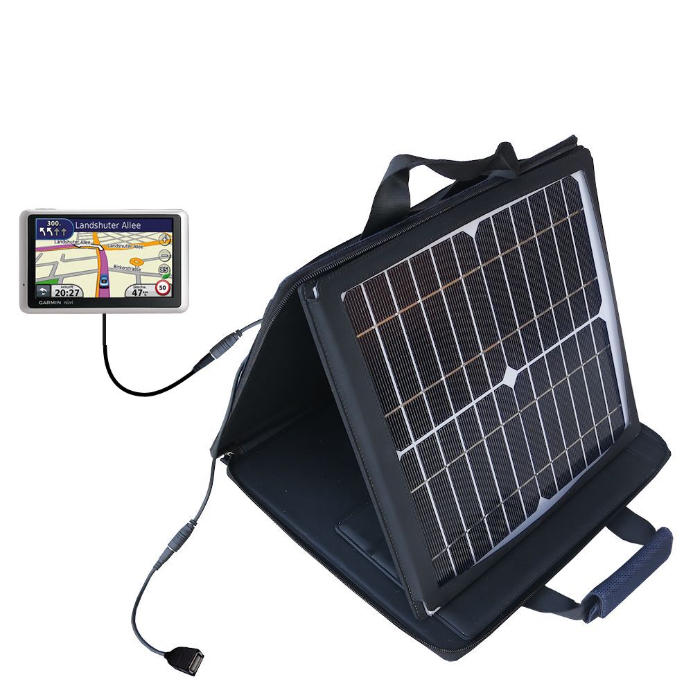 SunVolt Solar Charger compatible with the Garmin Nuvi 1390Tpro and one other device - charge from sun at wall outlet-like speed