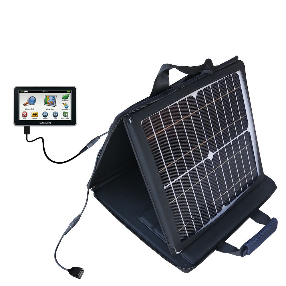 SunVolt Solar Charger compatible with the Garmin Nuvi 2460 2450 and one other device - charge from sun at wall outlet-like speed