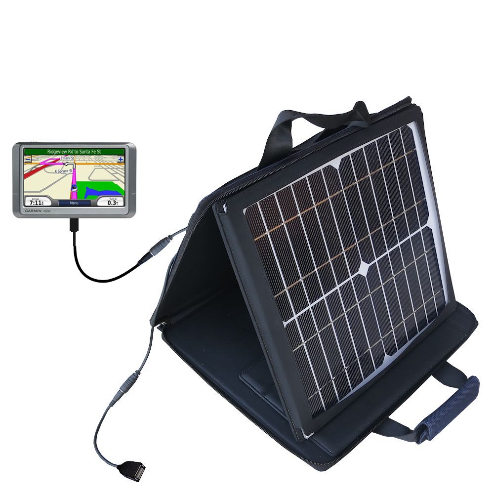 SunVolt Solar Charger compatible with the Garmin Nuvi 250 250W 250WT and one other device - charge from sun at wall outlet-like speed