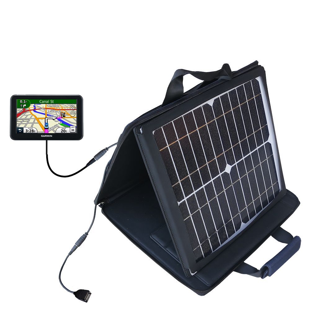 SunVolt Solar Charger compatible with the Garmin Nuvi 3450 3450LM and one other device - charge from sun at wall outlet-like speed