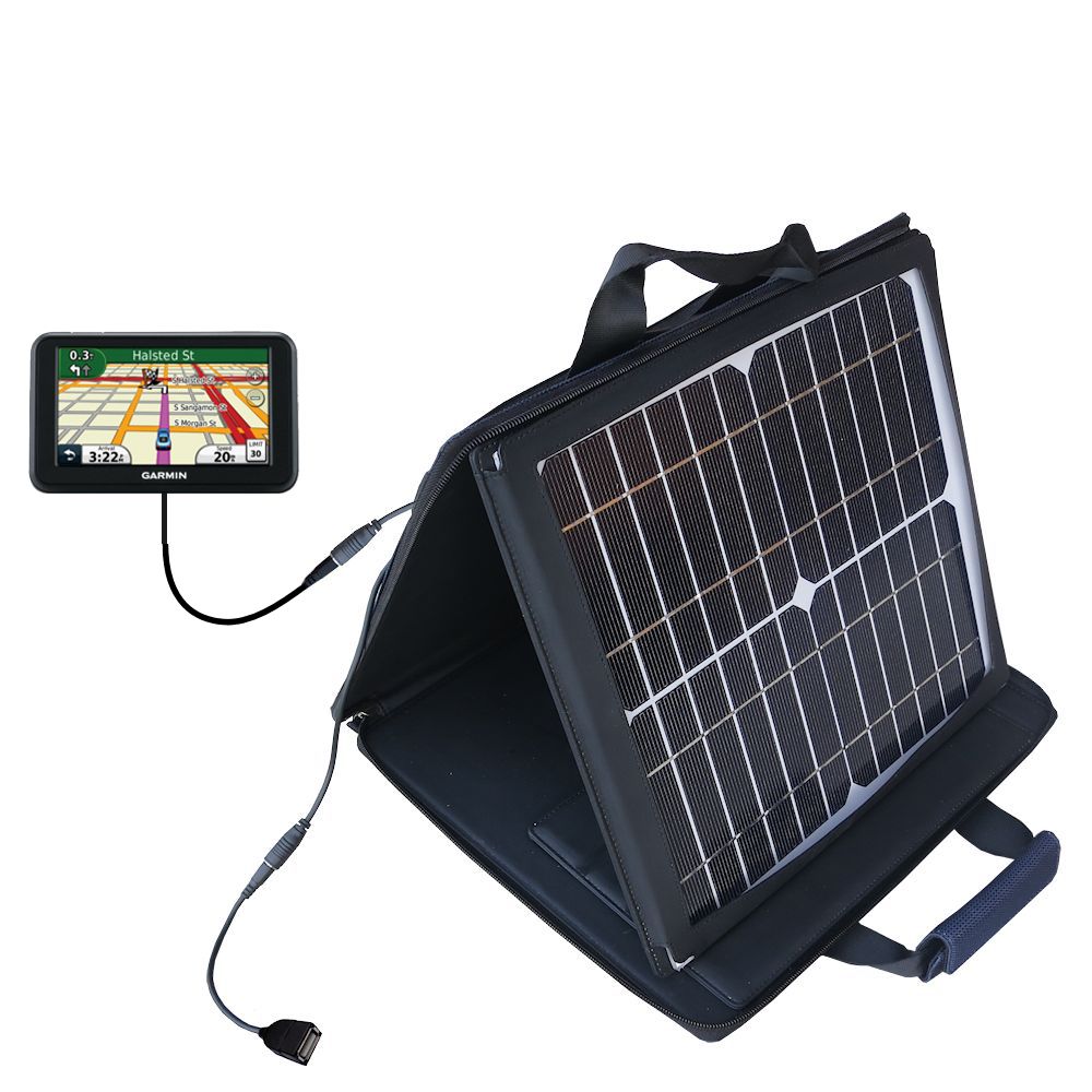 SunVolt Solar Charger compatible with the Garmin Nuvi 40 40LM and one other device - charge from sun at wall outlet-like speed
