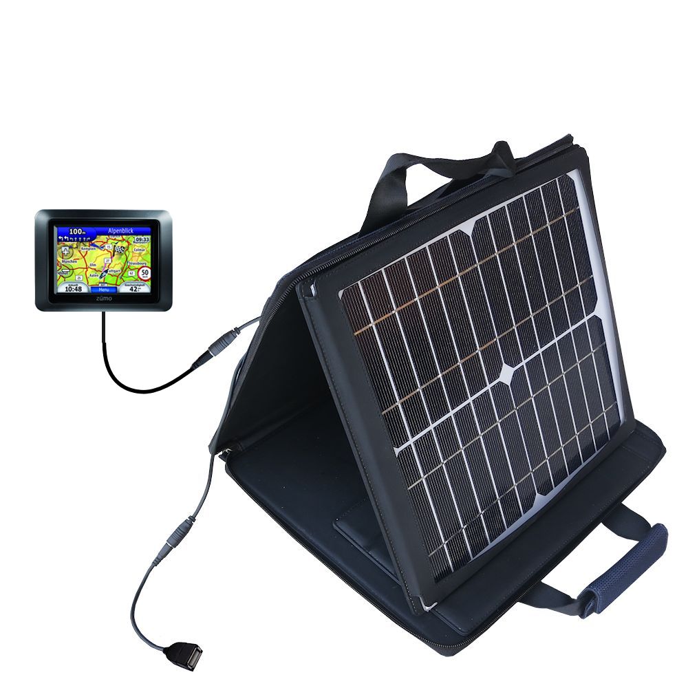 Gomadic SunVolt High Output Portable Solar Power Station designed for the Garmin Zumo 220 - Can charge multiple devices with outlet speeds