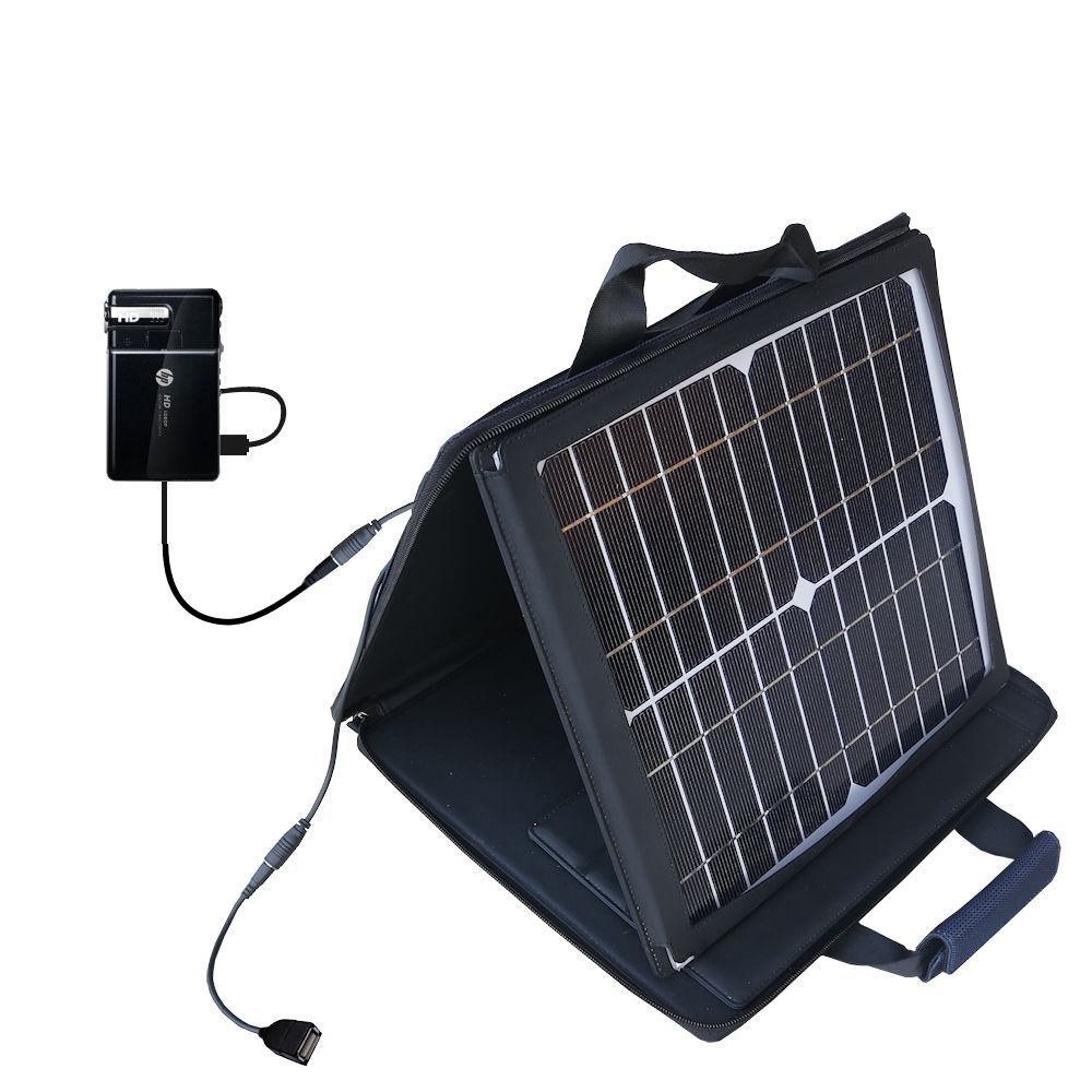SunVolt Solar Charger compatible with the HP V5040u Camcorder and one other device - charge from sun at wall outlet-like speed