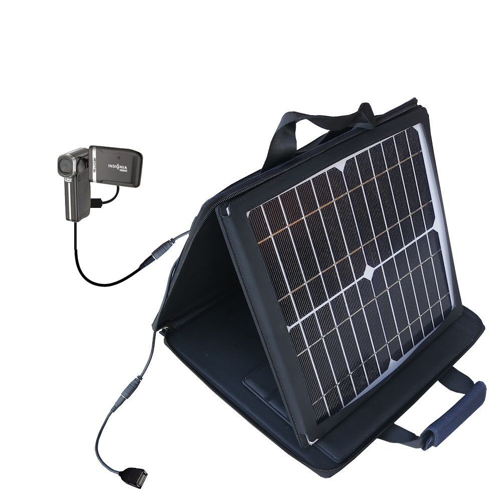 SunVolt Solar Charger compatible with the Insignia NS-DV1080P Video Camera and one other device - charge from sun at wall outlet-like speed