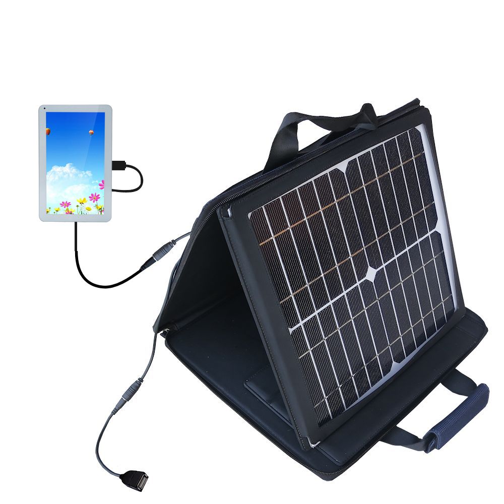SunVolt Solar Charger compatible with the iRulu AX101 AX123 AX124 Tablet and one other device - charge from sun at wall outlet-like speed