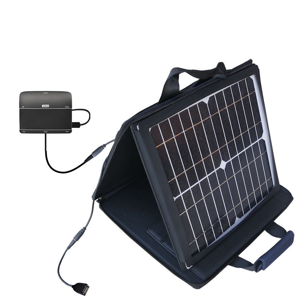 Gomadic SunVolt High Output Portable Solar Power Station designed for the Jabra FREEWAY - Can charge multiple devices with outlet speeds