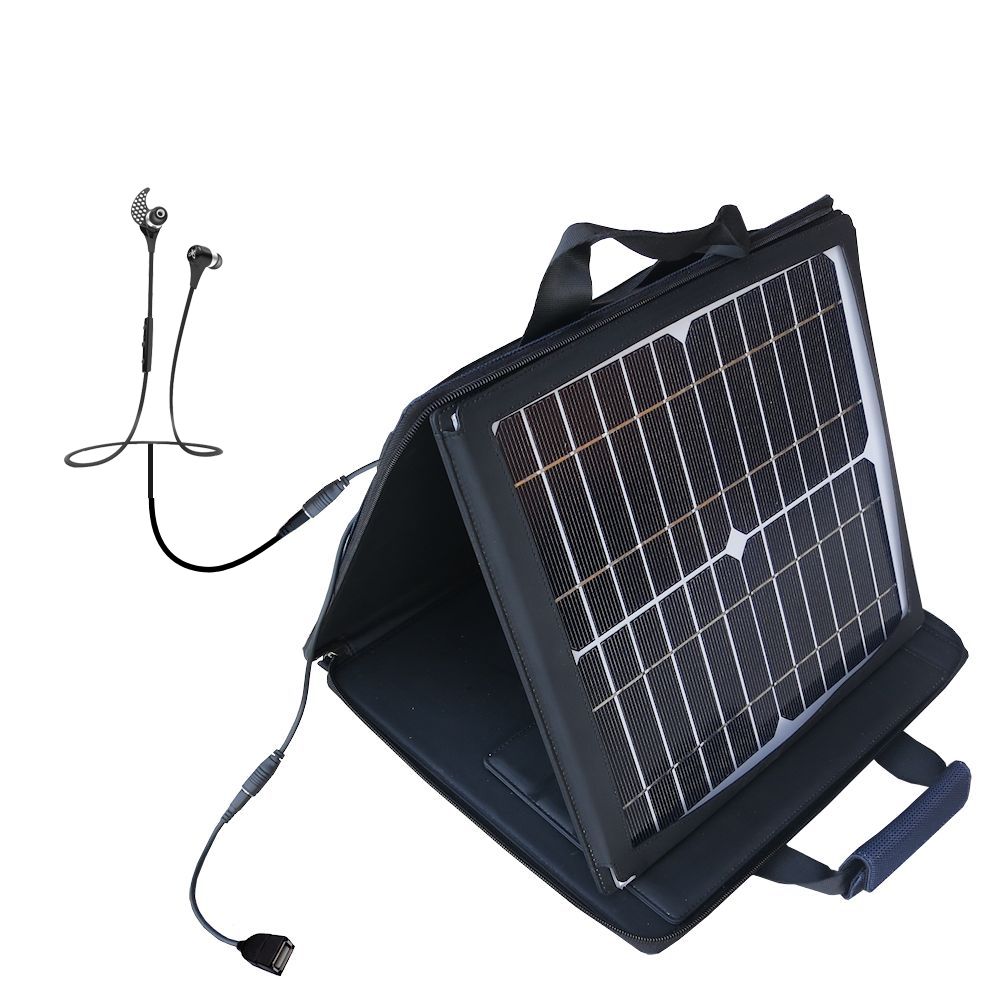 SunVolt Solar Charger compatible with the Jaybird Bluebuds X and one other device - charge from sun at wall outlet-like speed