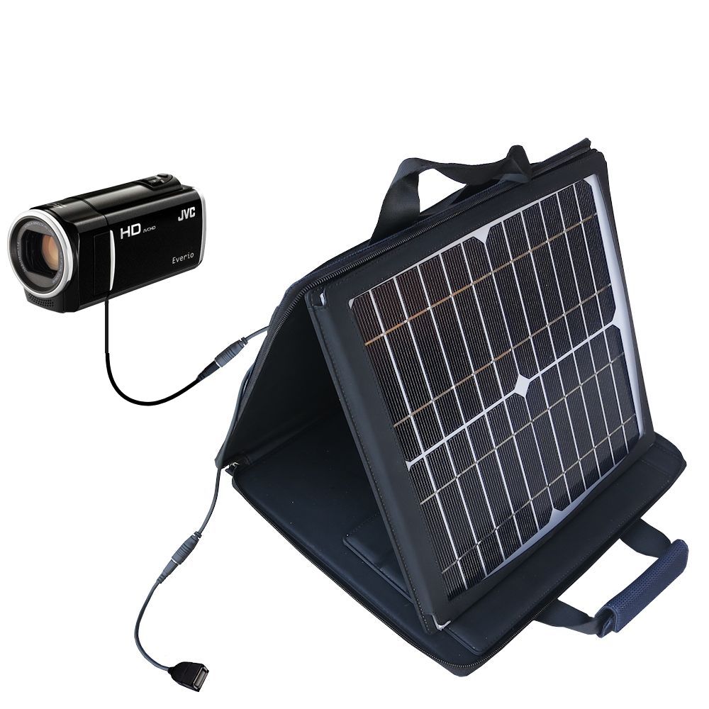 SunVolt Solar Charger compatible with the JVC Everio GZ-HM430 / HM435 / HM445 / HM446 and one other device - charge from sun at wall outlet-like speed