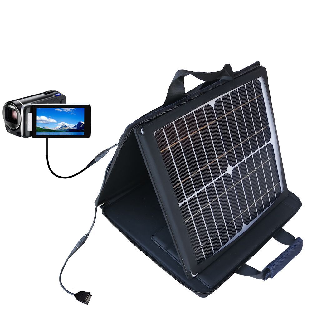 SunVolt Solar Charger compatible with the JVC Everio GZ-HM845 / HM860 / HM870 and one other device - charge from sun at wall outlet-like speed