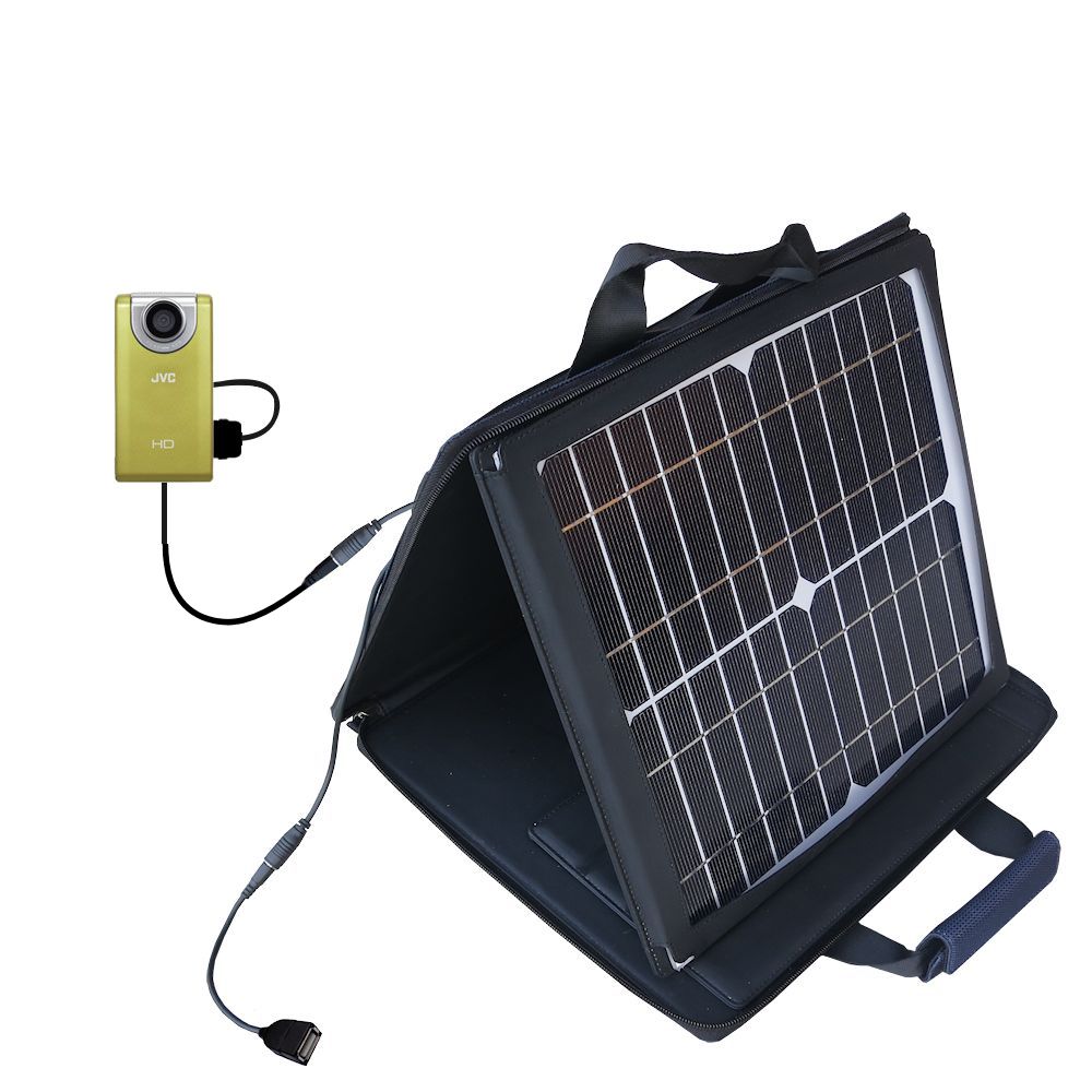 SunVolt Solar Charger compatible with the JVC GC-FM2 Pocket Camera  and one other device - charge from sun at wall outlet-like speed