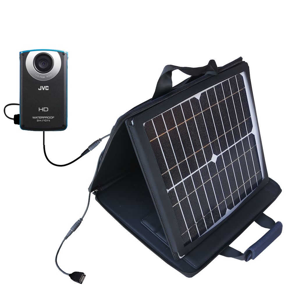 Gomadic SunVolt High Output Portable Solar Power Station designed for the JVC GC-WP10AUS - Can charge multiple devices with outlet speeds