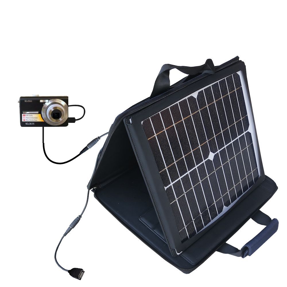 SunVolt Solar Charger compatible with the Kodak M1063 M1073 IS M1093 IS and one other device - charge from sun at wall outlet-like speed