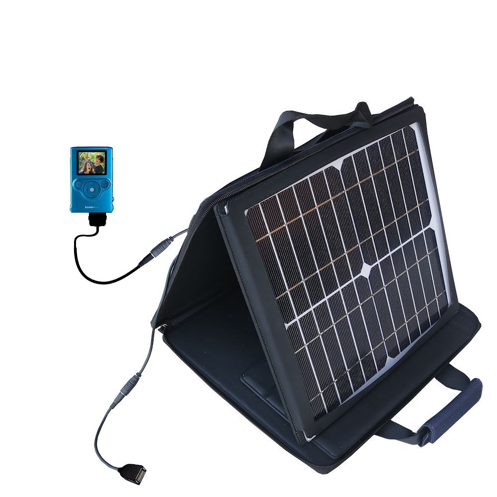 SunVolt Solar Charger compatible with the Kodak Zm1 Mini Video Camera and one other device - charge from sun at wall outlet-like speed