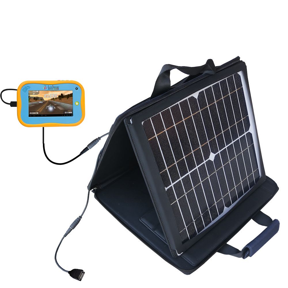 SunVolt Solar Charger compatible with the Lexibook Junior Power Touch Tablet MFC270EN and one other device - charge from sun at wall outlet-like speed