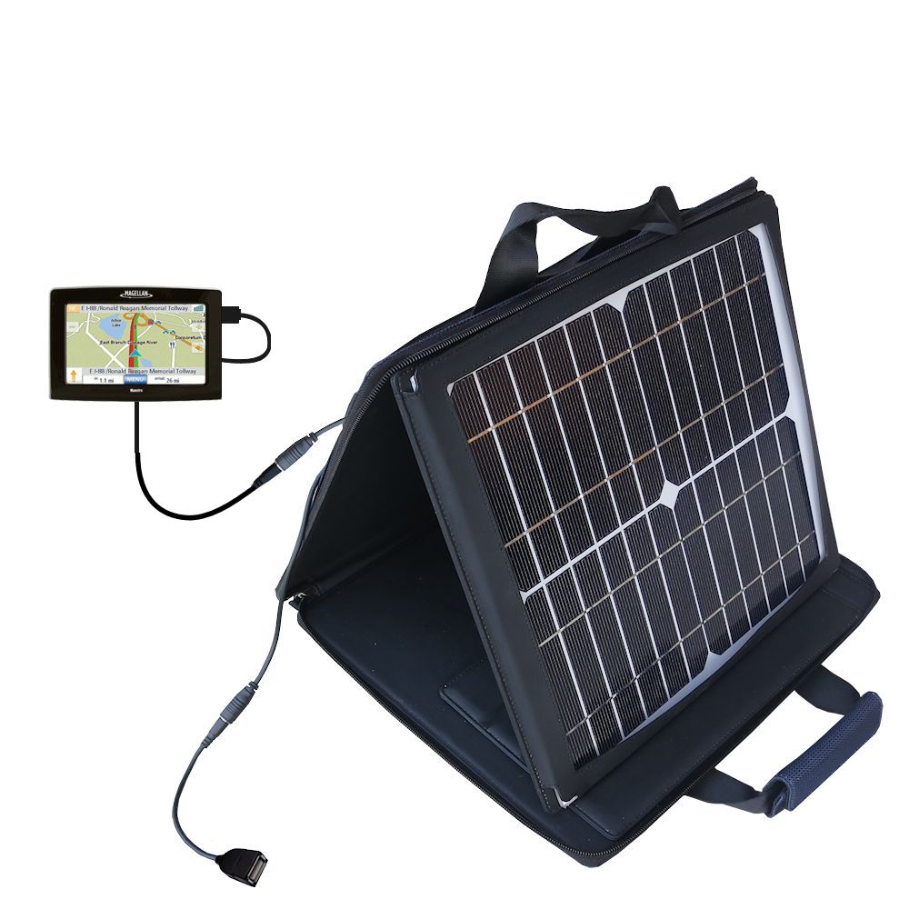SunVolt Solar Charger compatible with the Magellan Maestro 4200 4210 4250 and one other device - charge from sun at wall outlet-like speed