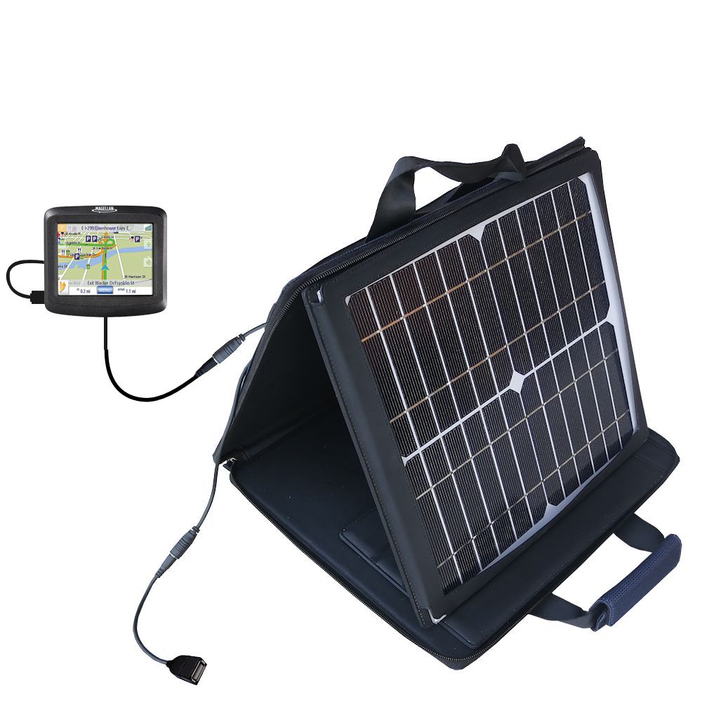 SunVolt Solar Charger compatible with the Magellan Roadmate 1200 and one other device - charge from sun at wall outlet-like speed