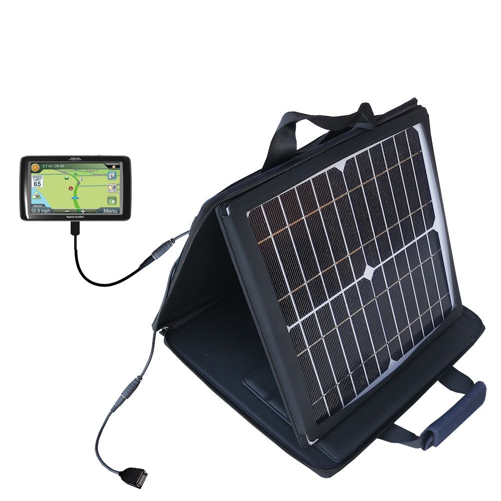 SunVolt Solar Charger compatible with the Magellan Roadmate 1700 1700LM and one other device - charge from sun at wall outlet-like speed