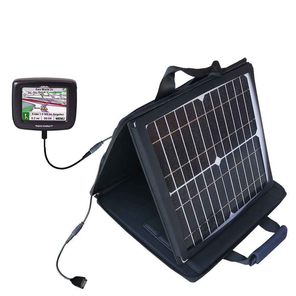 SunVolt Solar Charger compatible with the Magellan Roadmate 2200T and one other device - charge from sun at wall outlet-like speed