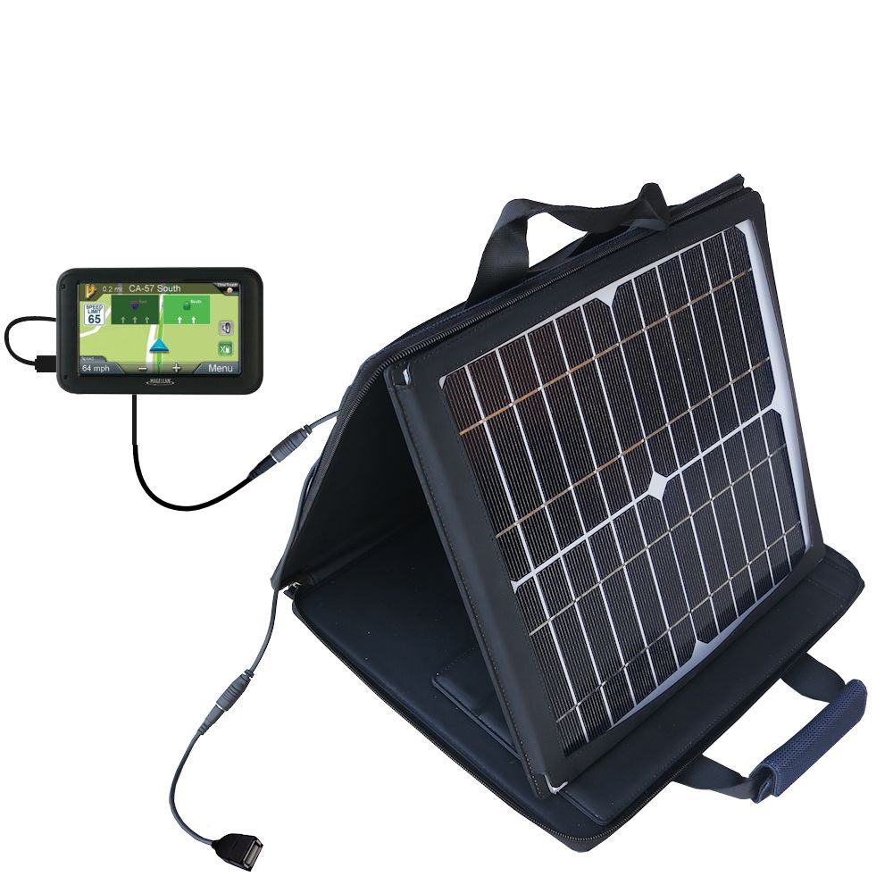 SunVolt Solar Charger compatible with the Magellan Roadmate 2255T and one other device - charge from sun at wall outlet-like speed