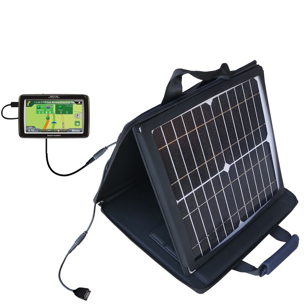 SunVolt Solar Charger compatible with the Magellan Roadmate 3120 / 3120-MU and one other device - charge from sun at wall outlet-like speed