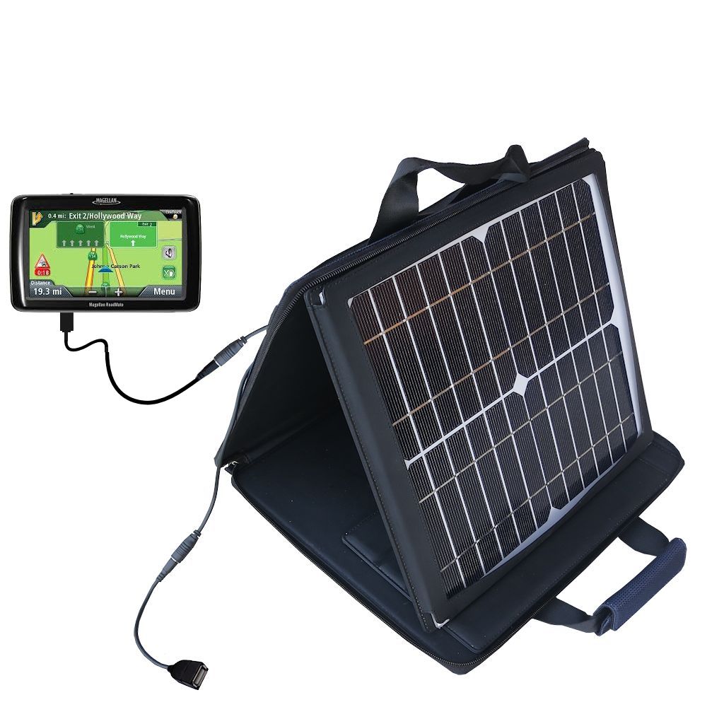 SunVolt Solar Charger compatible with the Magellan Roadmate 5120 and one other device - charge from sun at wall outlet-like speed