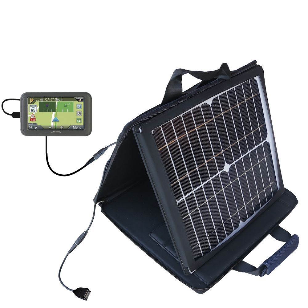 SunVolt Solar Charger compatible with the Magellan Roadmate 5245 / 5235 T and one other device - charge from sun at wall outlet-like speed