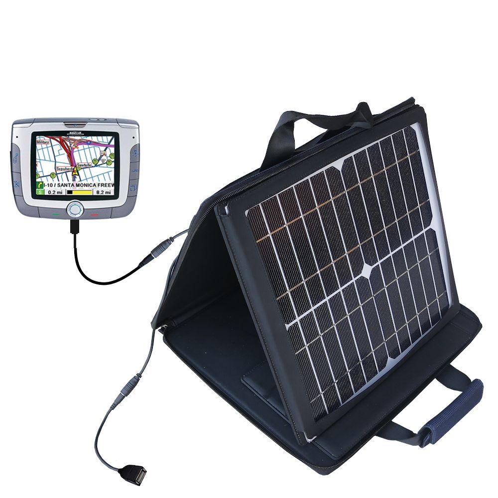 SunVolt Solar Charger compatible with the Magellan Roadmate 6000T and one other device - charge from sun at wall outlet-like speed
