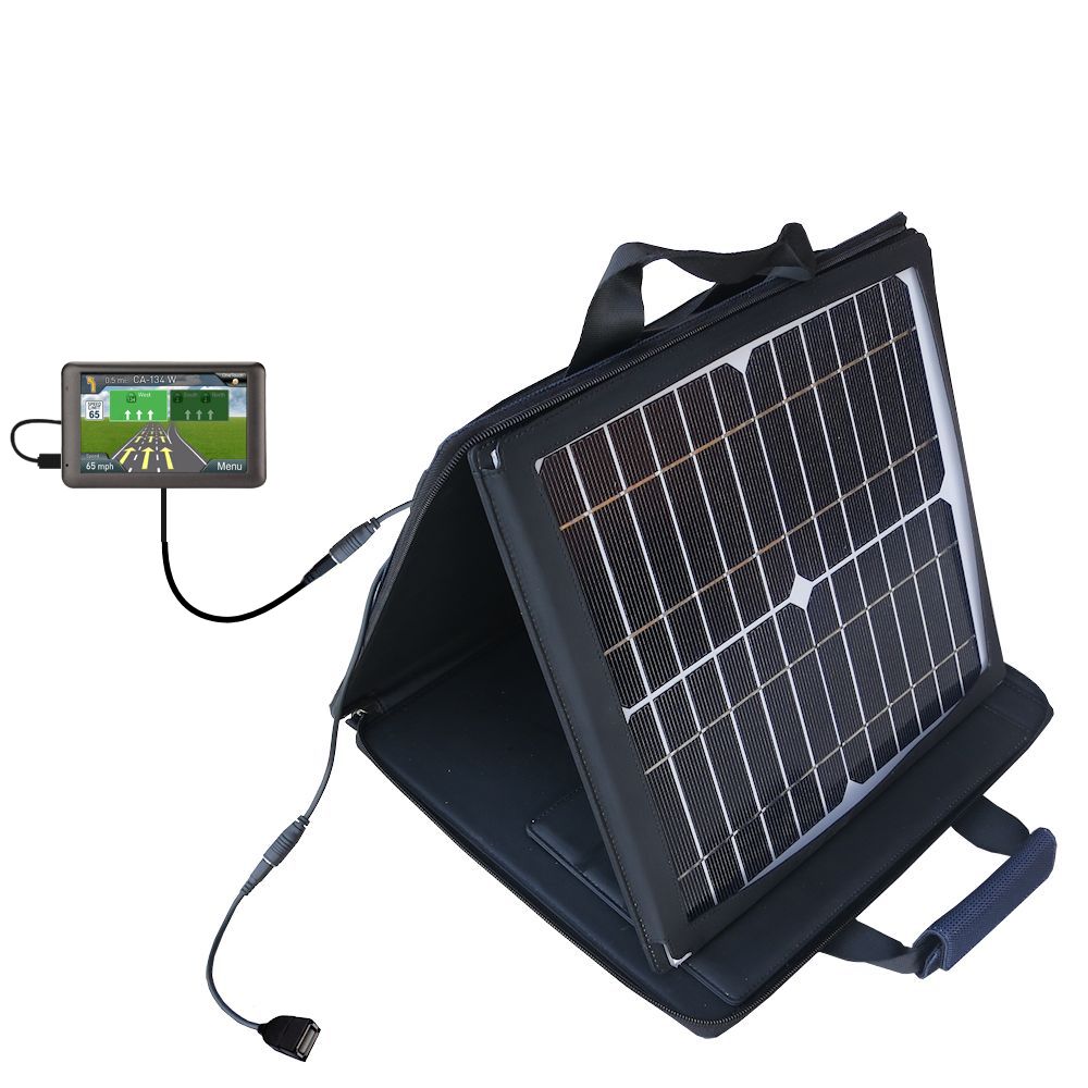 SunVolt Solar Charger compatible with the Magellan RoadMate 6230 Dashcam and one other device - charge from sun at wall outlet-like speed