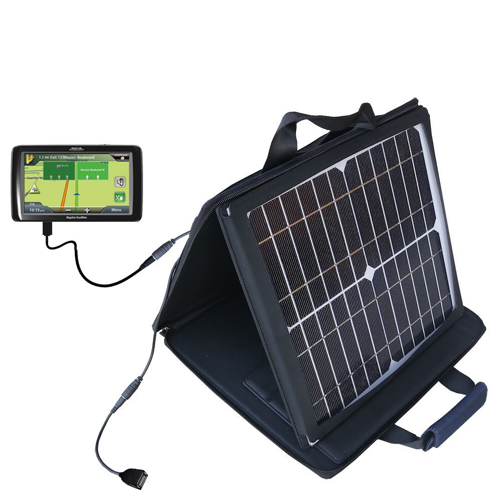 Gomadic SunVolt High Output Portable Solar Power Station designed for the Magellan Roadmate 9020 - Can charge multiple devices with outlet speeds