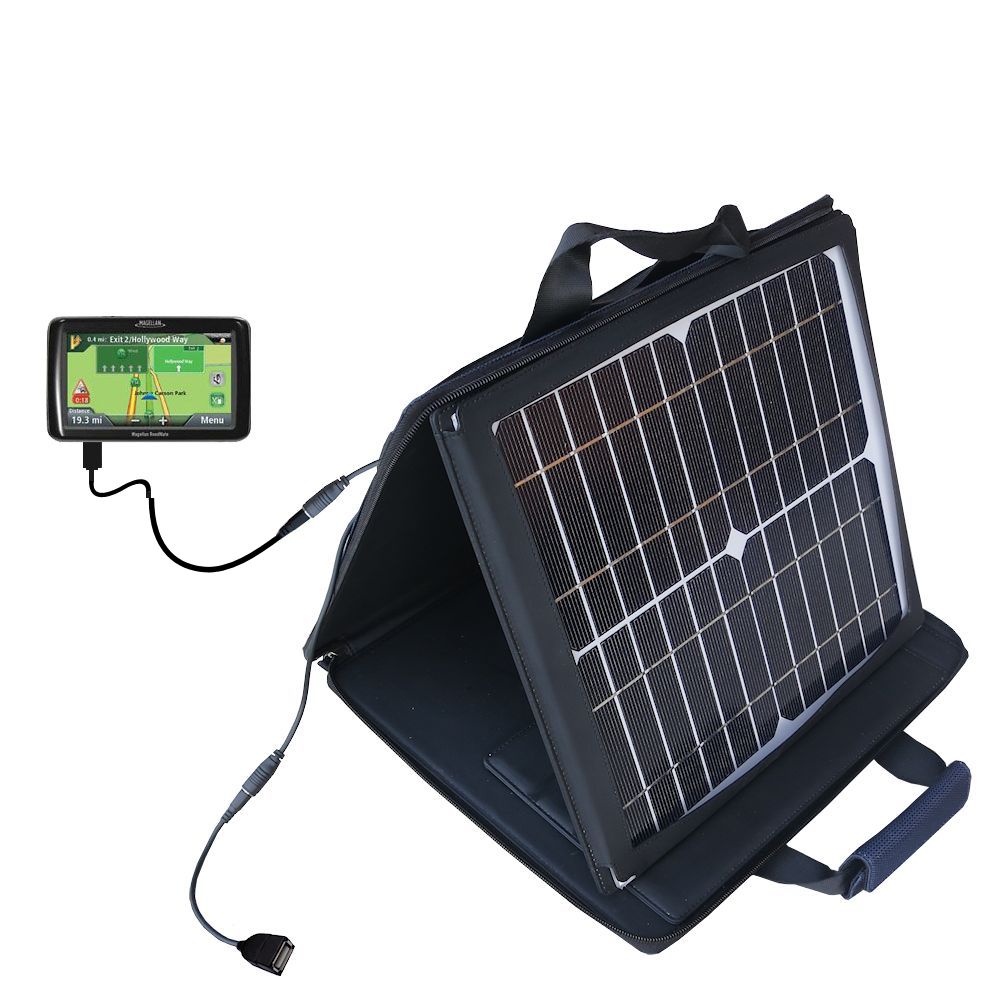 Gomadic SunVolt High Output Portable Solar Power Station designed for the Magellan RoadMate 9212T / 9200 LM - Can charge multiple devices with outlet speeds