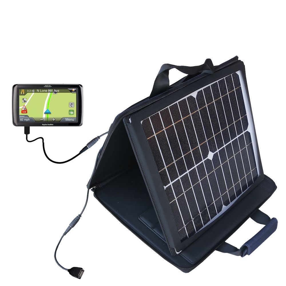 SunVolt Solar Charger compatible with the Magellan Roadmate 9250 T LM and one other device - charge from sun at wall outlet-like speed