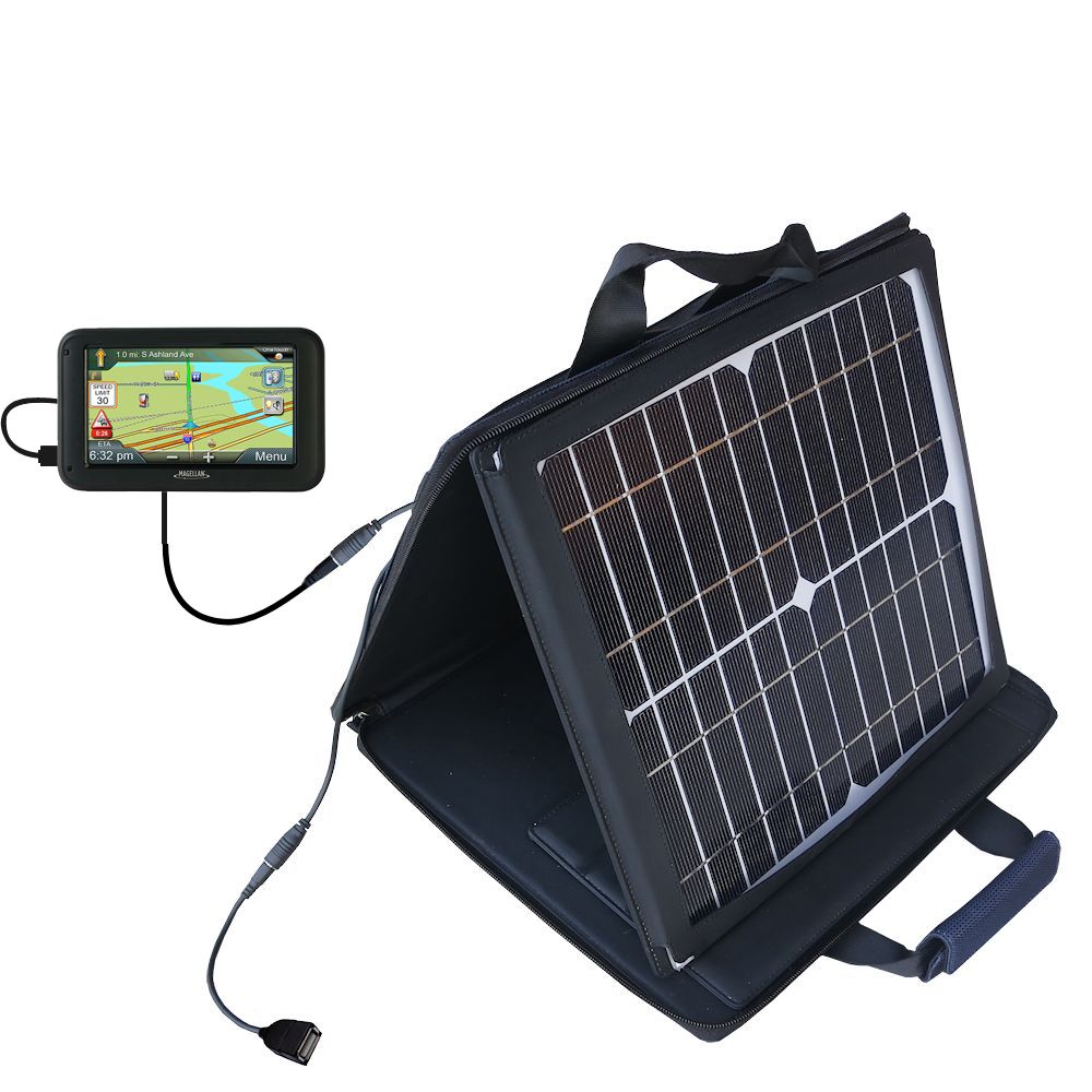 SunVolt Solar Charger compatible with the Magellan Roadmate Commercial 5370T-LMB and one other device - charge from sun at wall outlet-like speed